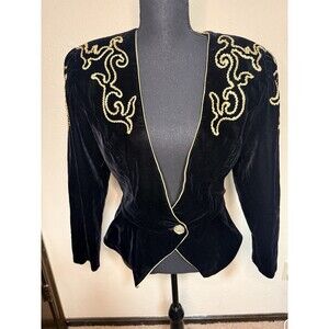 Vintage Karen Lucas for Niki Black Gold Structured Blazer Jacket Womens 12 USA
